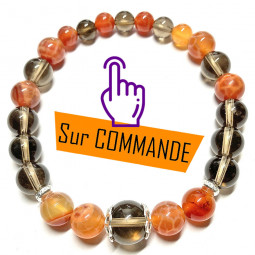 Bracelet en Agate Feu & Quartz Fumé