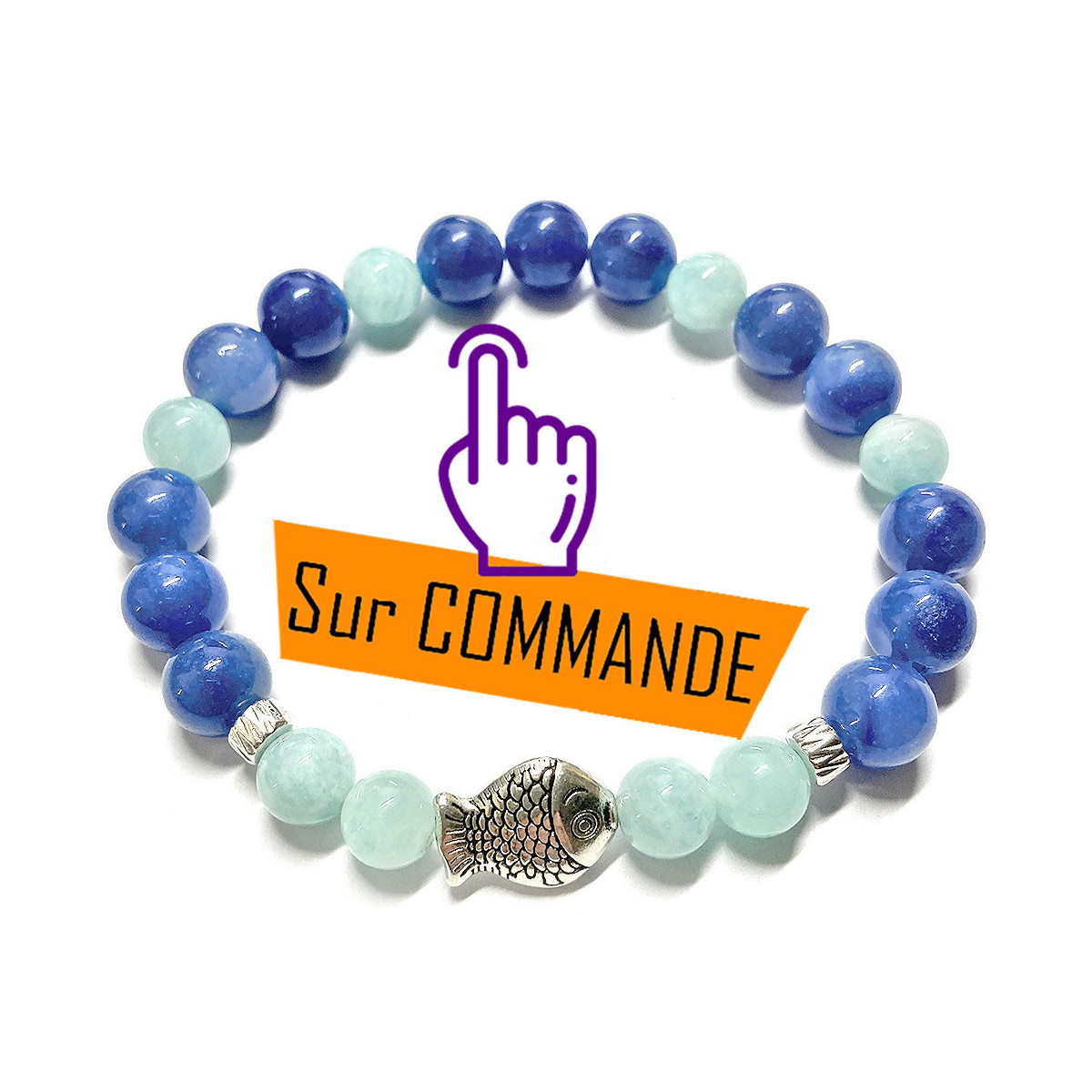 Bracelet spirituel Océan, perles Oeil de Chat bleu clair, bijou chakra