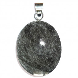 Pendentif Ovale en Obsidienne Argentée