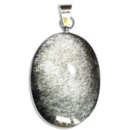 Pendentif Ovale en Obsidienne Argentée