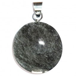 Pendentif Cercle en Obsidienne Argentée