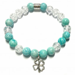 Bracelet Boules en Amazonite & Cristal de Roche