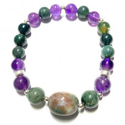 Bracelet Boules en Agate Mousse & Améthyste