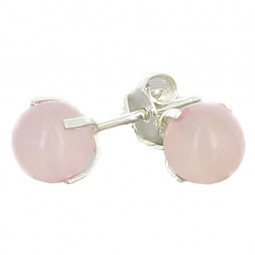 Boucles d'Oreilles Puces en Quartz Rose & Argent