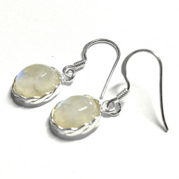 Boucles d'Oreilles en Pierre de Lune & Argent - Ovales