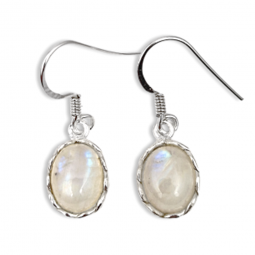 Boucles d'Oreilles en Pierre de Lune & Argent - Ovales