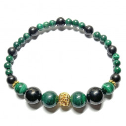 Bracelet Boules en Malachite & Shungite