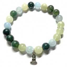 Bracelet Boules Agate Mousse - Jade - Aigue Marine