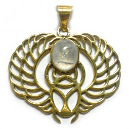 Pendentif Scarabée en Bronze et Pierre de Lune