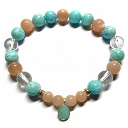 Bracelet Boules en Amazonite, Pierre de Soleil & Cristal de Roche