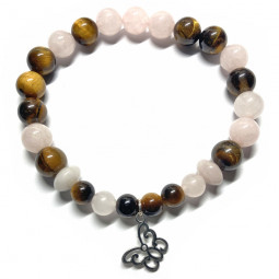 Bracelet Boules en Quartz Rose & Oeil de Tigre