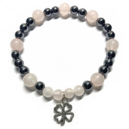 Bracelet Boules en Quartz Rose & Hématite