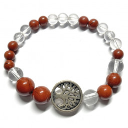 Bracelet boules en Cristal de Roche & Jaspe Rouge