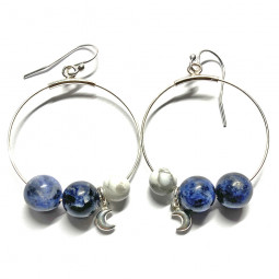 Boucles d'Oreilles en Sodalite, Howlite & Argent