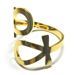 Bague Ankh or en Acier Inoxydable