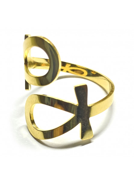 Bague Ankh en Acier Inoxydable Vibrations Cristallines