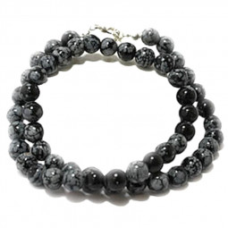 Collier Boules en Obsidienne Neige