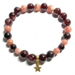 Bracelet Boules en Grenat & Rhodochrosite