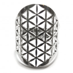 Bague Fleur de Vie en Acier Inoxydable couleur argent