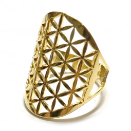 Bague Fleur de Vie en Acier Inoxydable couleur or