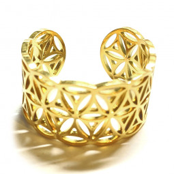 Bague Anneau Fleur de Vie en Acier Inoxydable couleur or