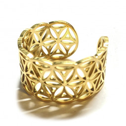 Bague Anneau Fleur de Vie en Acier Inoxydable couleur or