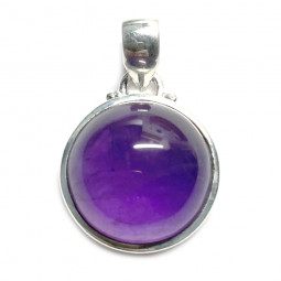 Pendentif Cabochon en Améthyste et Argent - Rond