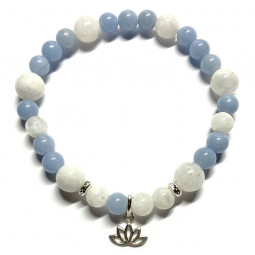 Bracelet Boules en Pierre d'Angélite & Pierre de Lune