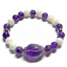 Bracelet Boules Pierre de Lune & Améthyste