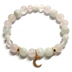 Bracelet Boules Pierre de Lune & Quartz Rose