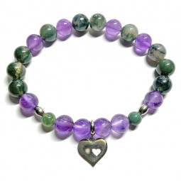 Bracelet Boules en Améthyste & Agate Mousse