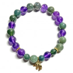 Bracelet Boules en Agate Mousse & en Améthyste