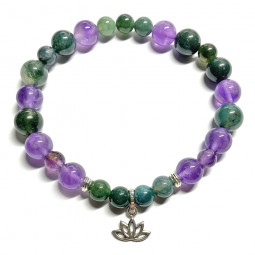 Bracelet Boules Améthyste & Agate Mousse