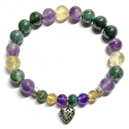 Bracelet Boules en Agate Mousse, Améthyste & Citrine