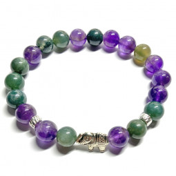 Bracelet Boules en Agate Mousse & Améthyste