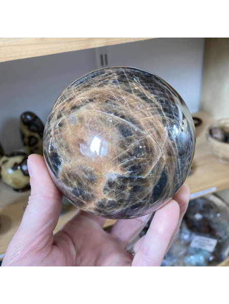 Sphère en Pierre de Lune Noire - 10 cm