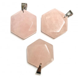 Pendentif Hexagone en Quartz Rose