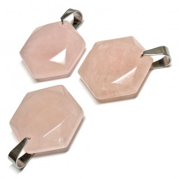 Pendentif Hexagone en Quartz Rose