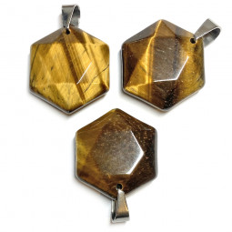 Pendentif Hexagone en Oeil de Tigre