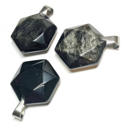 Pendentif Hexagone en Obsidienne Argentée