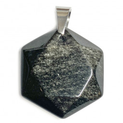 Pendentif Hexagone en Obsidienne Argentée