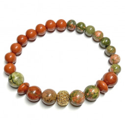 Bracelet boules en Unakite & en Jaspe Rouge