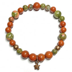 Bracelet boules Unakite & en Jaspe Rouge