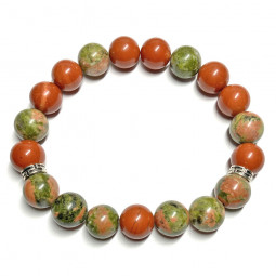 Bracelet Homme boules en Jaspe Rouge & en Unakite