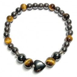 Bracelet Boules en Oeil de Tigre & en Hématite