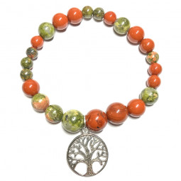 Bracelet boules en Unakite & Jaspe Rouge