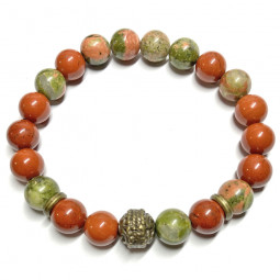 Bracelet boules Jaspe Rouge & en Unakite