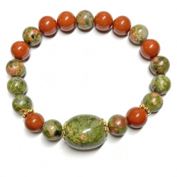 Bracelet boules en Jaspe Rouge & en Unakite