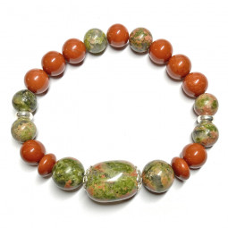 Bracelet boules en Jaspe Rouge & Unakite