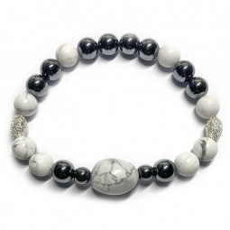 Bracelet Boules en Howlite & en Hématite